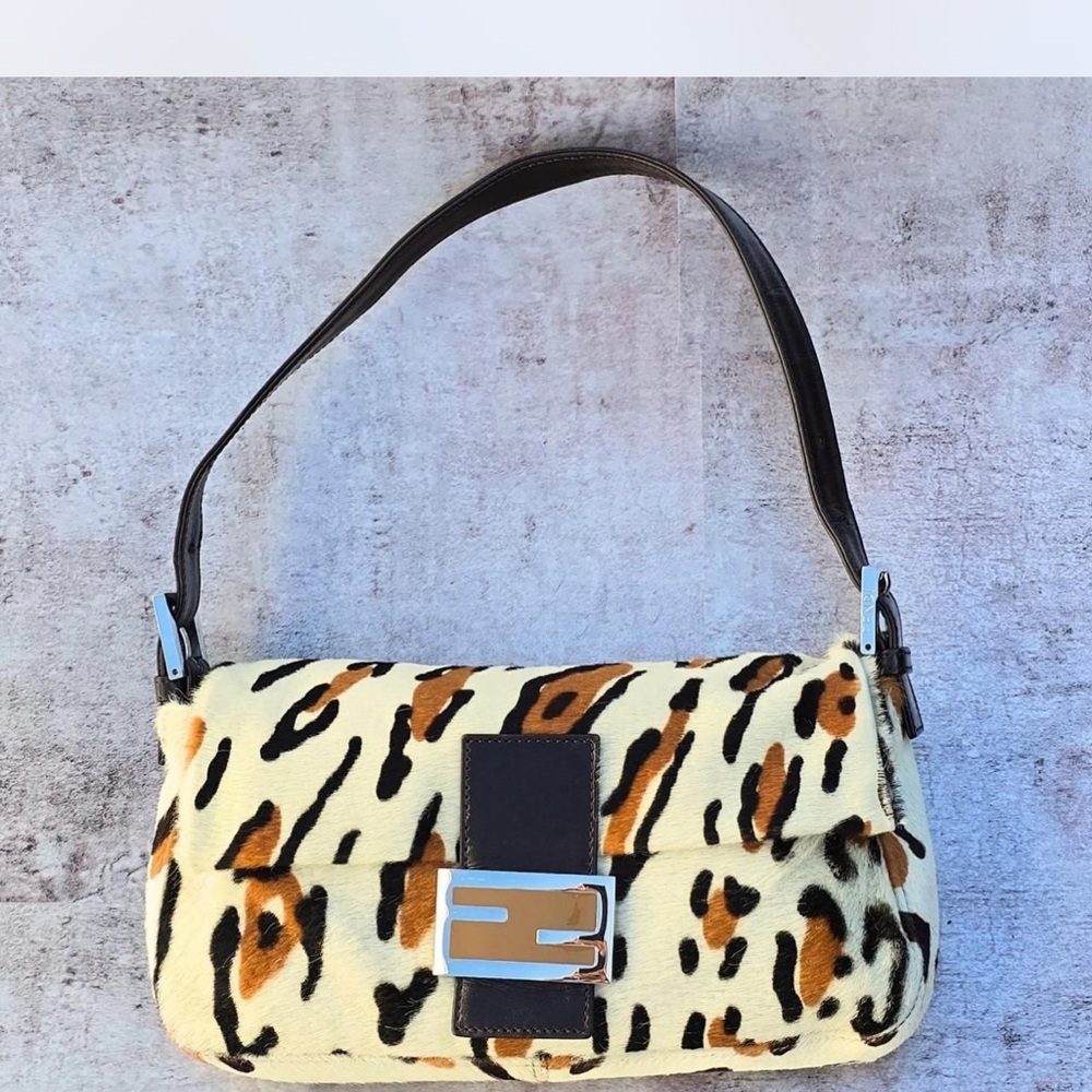 Fendi Black and Brown Shoulder Bag with Animal Print